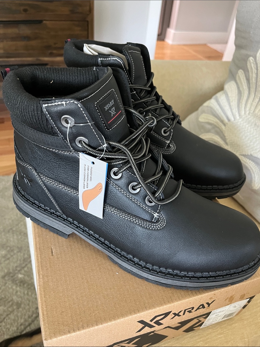 XR Ray Men's Black Lace-Up Work Boots with Padded Collar